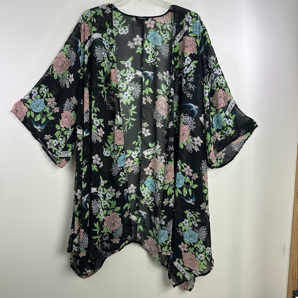 Torrid Womens 5 5X Floral Sheer Chiffon Duster Kimono Cardigan Cover Up